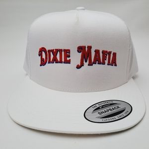 Dixie Mafia Flat Bill Trucker Mesh Snapback White